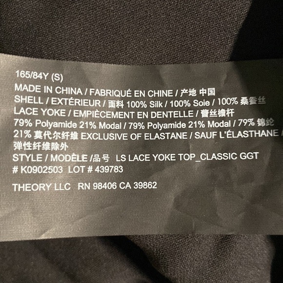 THEORY Long-Sleeve Lace Yoke Tie Neck Top Size S - Picture 9 of 9